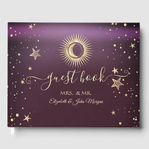 Himmlisches Gold Sonne und Mond Sterne Burgunderro Gästebuch