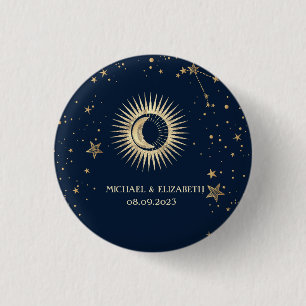 Himmlisches Gold Sonne und Mond Sterne Button