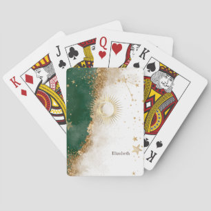 Himmlisches Gold Sonne und Mond Sterne Grün Spielkarten