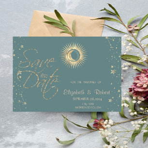 Himmlisches Gold Sonne und Mond Sterne Mintgrün Save The Date
