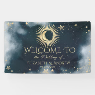 Himmlisches Gold Sonne und Mond Sterne Nachthimmel Banner