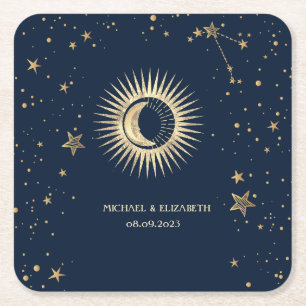 Himmlisches Gold Sonne und Mond Sterne Rechteckiger Pappuntersetzer