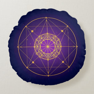 Himmlisches Heiliges Mandala – Mystische Geometrie Rundes Kissen