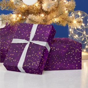 Himmlisches Lila- und Gelb-Sternennachtmuster Geschenkpapier