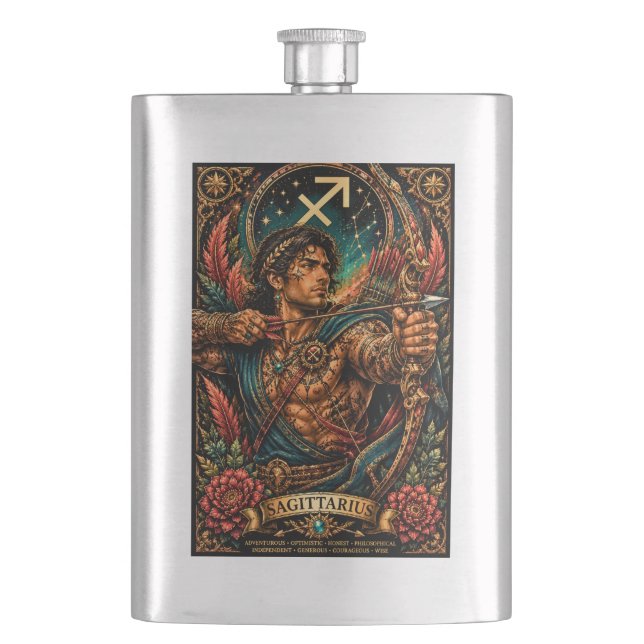 Himmlisches männliches Zodiac Schütze Design Flachmann (Vorderseite)