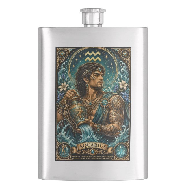 Himmlisches männliches Zodiak Wassermann-Design Flachmann (Vorderseite)