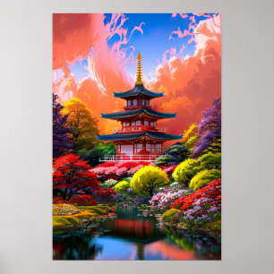 Himmlisches Retreat, japanische Pagode Poster