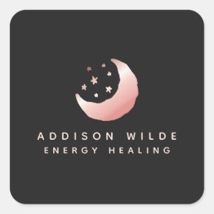 Himmlisches Roségold-Halbmond-Sterne-Logo Quadratischer Aufkleber