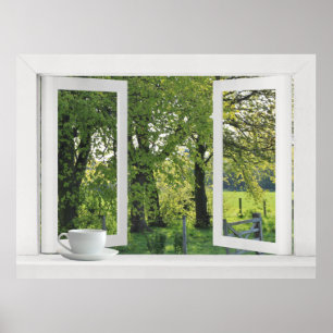 Hinausblick auf Grün - Offene Fensteransicht mit B Poster