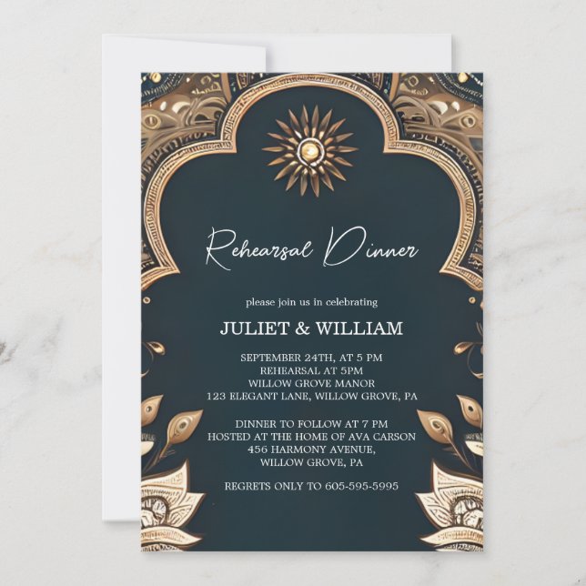 Hindi Henna Mehndi Indian Style Probe Dinner Einladung (Vorderseite)