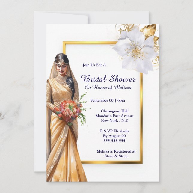 Hindi Mehndi indische Braut grünes Gold, weißes Br Einladung (Vorderseite)