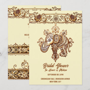 Hindi Mehndi Indischer Elefant Henna lotus Gelb Einladung