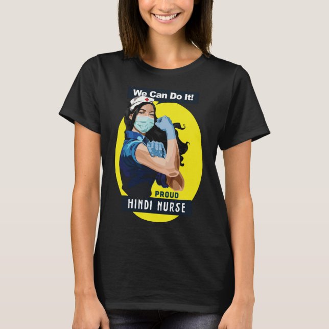 Hindi Proud Frontline Worker Rosie Riveter Nurse D T-Shirt (Vorderseite)