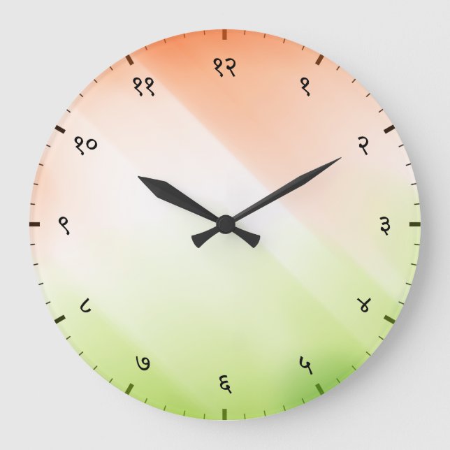 Hindi Sanskrit Numerals with Indian Tricolour Flag Große Wanduhr (Vorderseite)