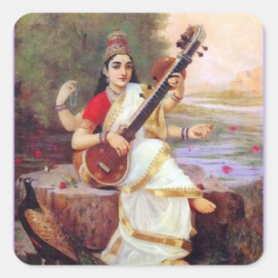 Hindische Göttin Saraswati Quadratischer Aufkleber