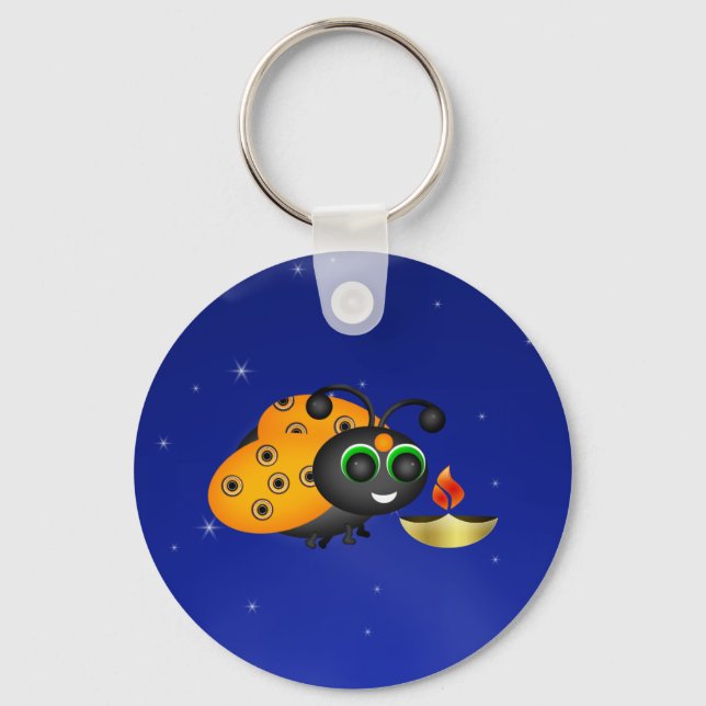 Hindu Diwali Ladybug mit Deepa Schlüsselanhänger (Vorderseite)