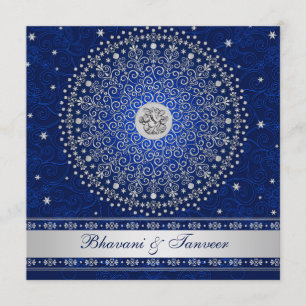 Hindu Ganesh Blue Silver Scrolls Invitation de mar