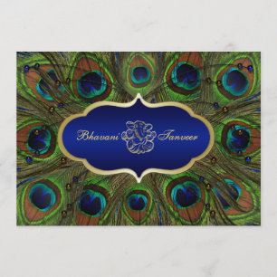 Hindu Ganesh Peacock Feathers Wedding Invite Blue Einladung