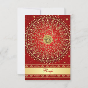 Hindu Ganesh Rot-Gold-Rollen Hochzeit-RSVP-Karte RSVP Karte