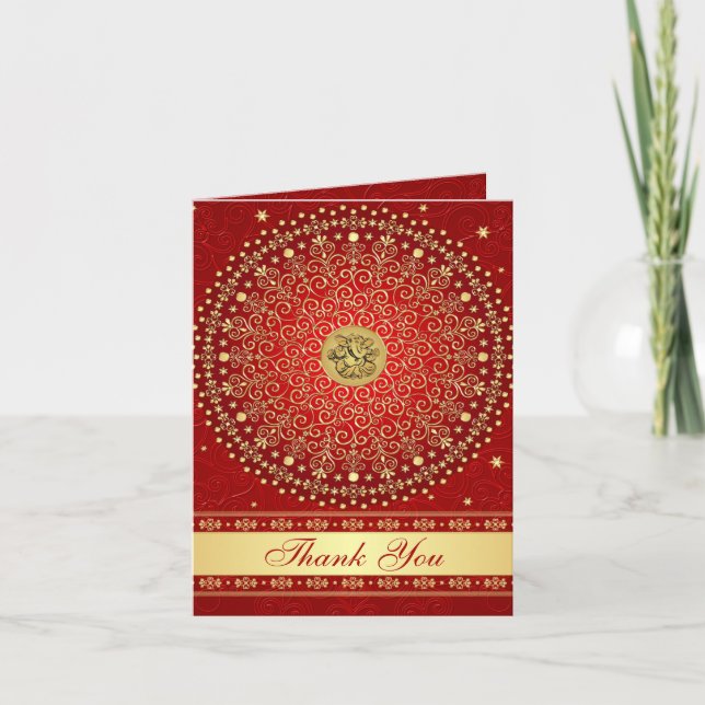 Hindu Ganesh rotes Gold verzeichnet Sterne danken Dankeskarte (Vorderseite)