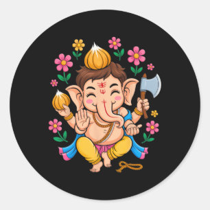 Hindu Ganesha Puja Elefantengott Indien Meditation Runder Aufkleber