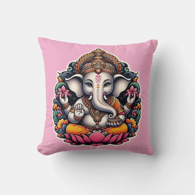 Hindu God Ganesh / Ganesha Pillow mit Om Design Kissen (Vorderseite)