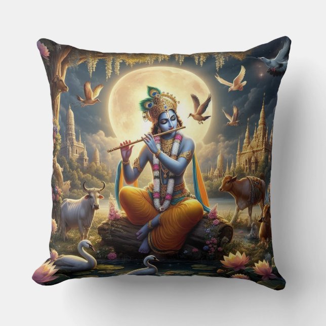 Hindu God Krishna with flute - Throw Kissen (Vorderseite)