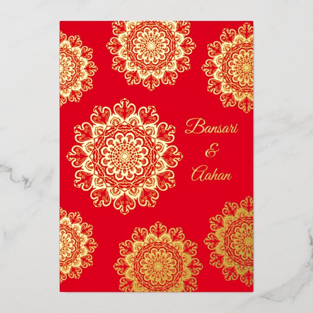 Hindu gold Mandala Hochzeit Folieneinladung (Vorderseite)