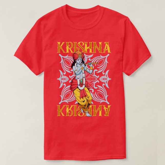 Hindu Gott der blaue Flötenspieler Krishna T-Shirt (Design vorne)