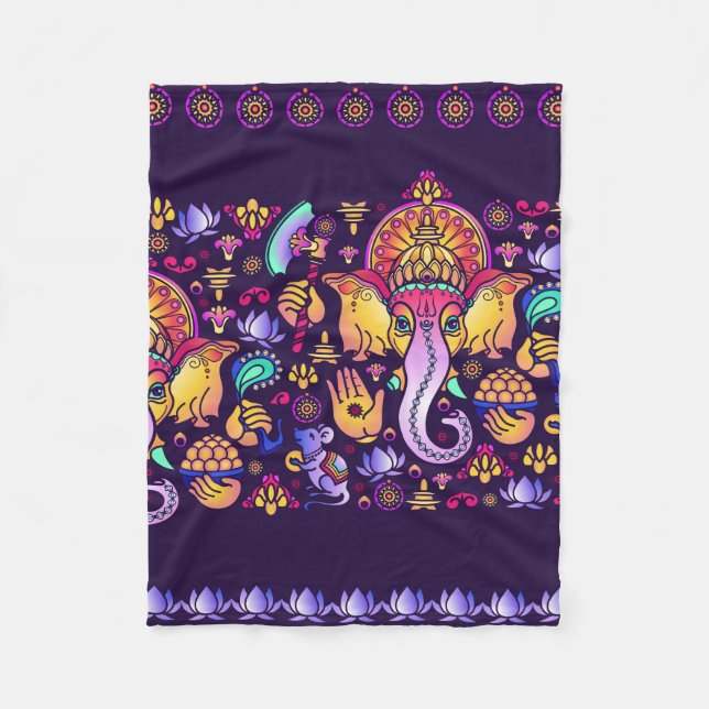 Hindu Gott Ganesha und indische Symbole in der Str Fleecedecke (Vorderseite)