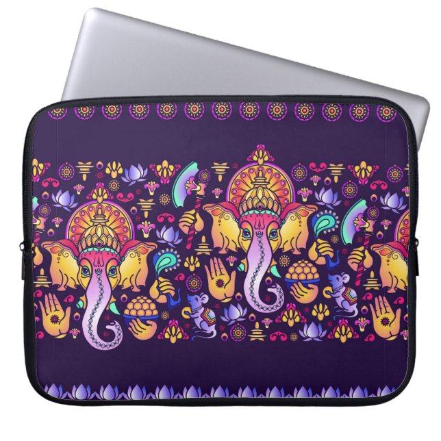 Hindu Gott Ganesha und indische Symbole in der Str Laptopschutzhülle (Vorderseite)