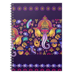Hindu Gott Ganesha und indische Symbole in der Str Notizblock