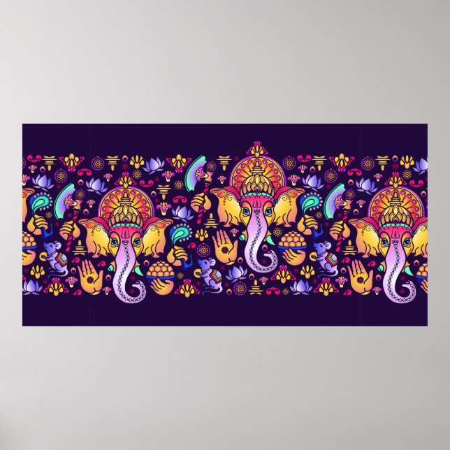 Hindu Gott Ganesha und indische Symbole in der Str Poster (Vorne)