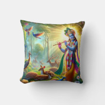 Hindu Gott Lord Krishna Pillow w/Om Design auf der