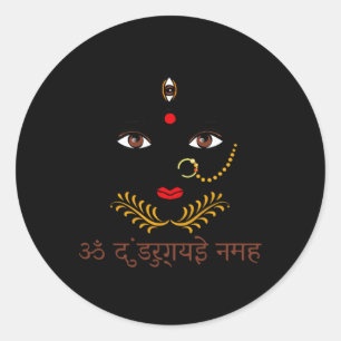 Hindu-Göttin Durga Yoga mit Sanskrit-Mantra  Runder Aufkleber