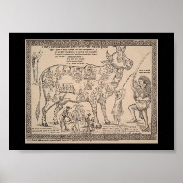 Hindu Göttliche Kuh Chart - Vintage Kunst Poster (Vorne)
