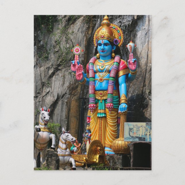 Hindu-Gottskulptur mit Pferdekutsche Postkarte (Vorderseite)