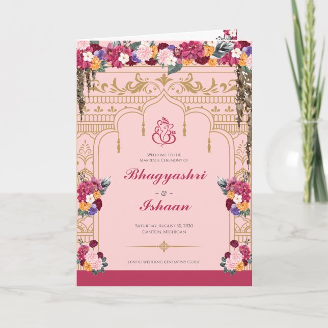 Hindu Hochzeitfeier Hübsch tropische Flora Programm (Vorderseite)
