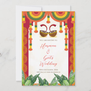 Hindu-Hochzeitseinladung Dhol-Trommel-Marigold-K Einladung