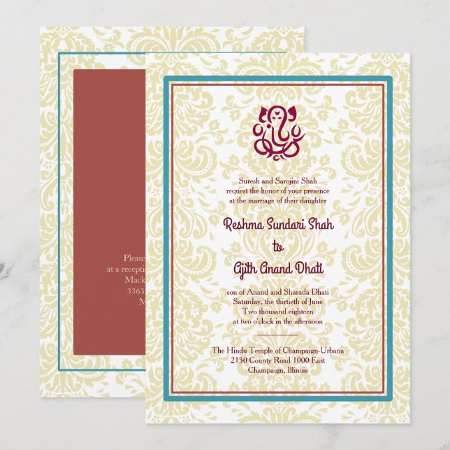 Hindu-Hochzeitseinladung Einladung (Vorne/Hinten)