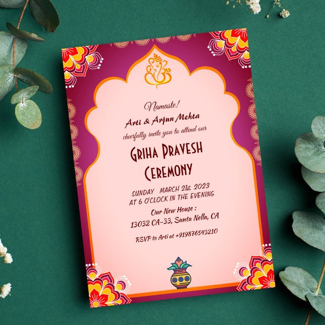 Hindu House Erwärmung Griha Pravesh Einladung (Von Creator hochgeladen)