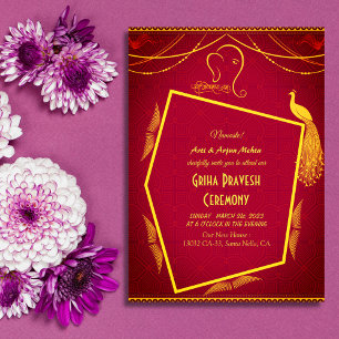 Hindu House Erwärmung Griha Pravesh Golden Peacock Einladung