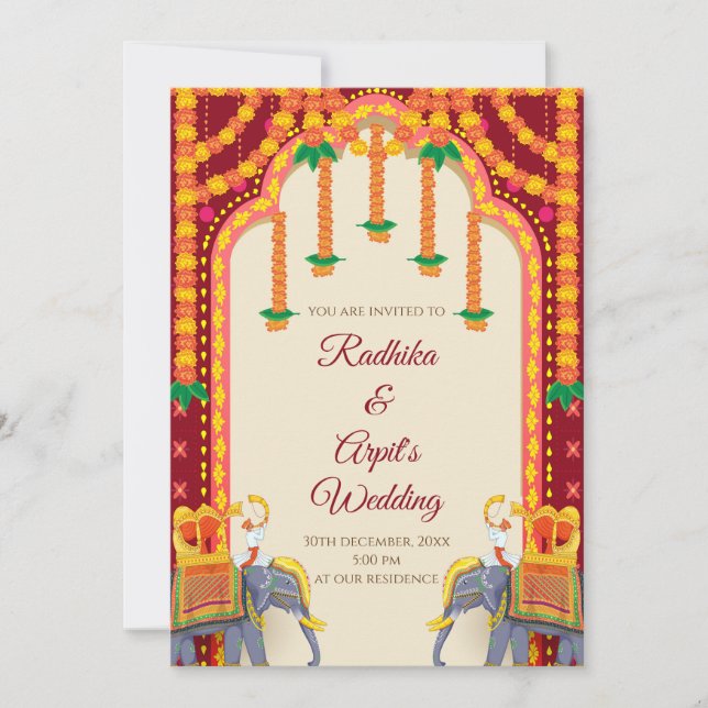 Hindu Wedding Card & Indian Wedding laden ein Einladung (Vorderseite)