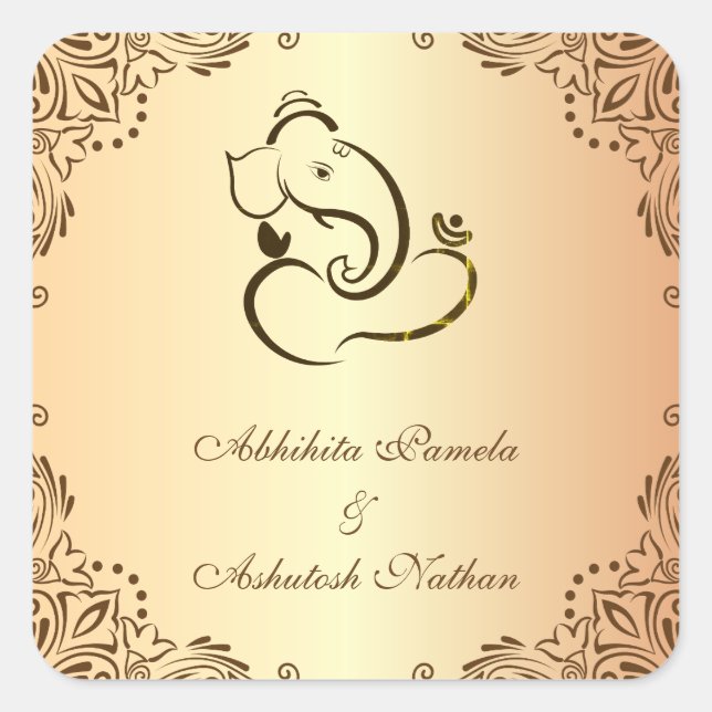 Hindu Wedding Ganapati Quadratischer Aufkleber (Vorderseite)