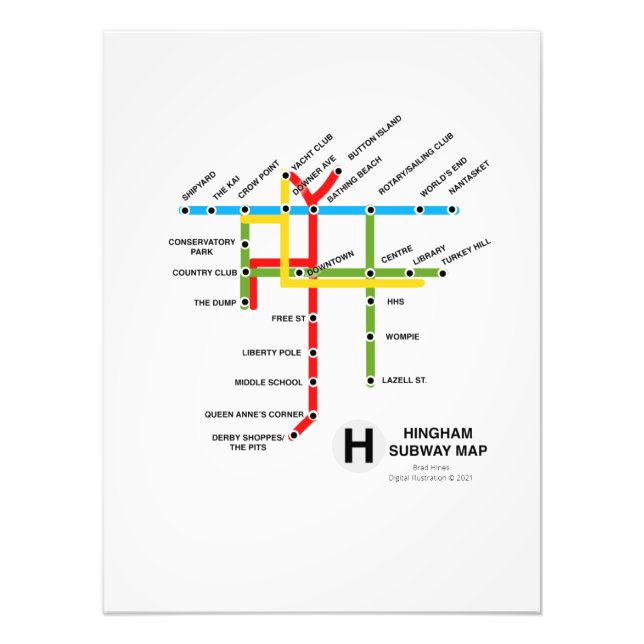 Hingham Massachusetts Subway Map Satire Foto Prin (Vorne)