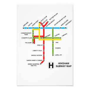 Hingham Massachusetts U-Bahn-Karte Satire Fotodruck