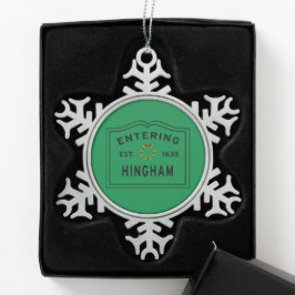 Hingham Massachusetts Weihnachtsschneeflocke Schneeflocken Zinn-Ornament