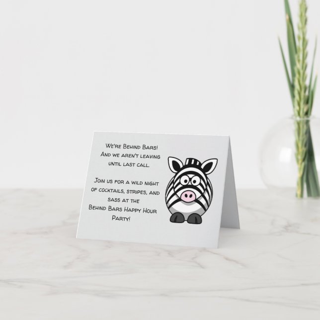 Hinter Bars Zebra - Funny Cartoon Animal Pub Einladung (Vorderseite)