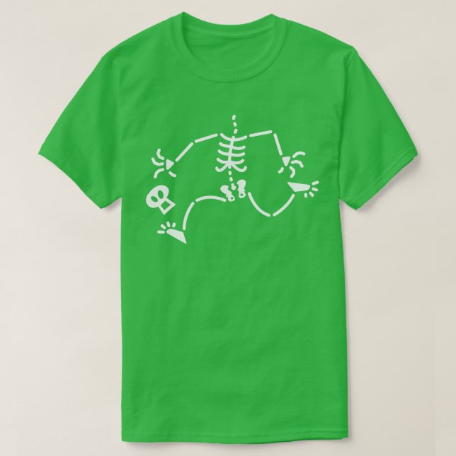 Hinter einem Skelett in Eile, das nach seinem eige T-Shirt (Design vorne)