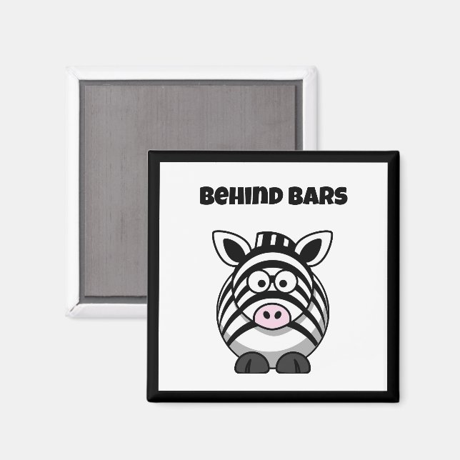 Hinter Gittern Zebra – Lustiger Cartoon-Tier-Wortw Magnet (Vorderseite/Rückseite)